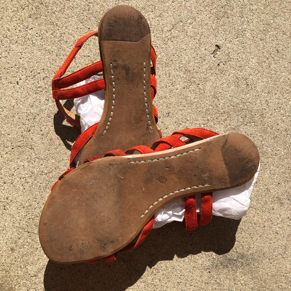Joe's Jeans Red-Orange Strappy Suede Sandals - Size 5.5 - Picture 6 of 7